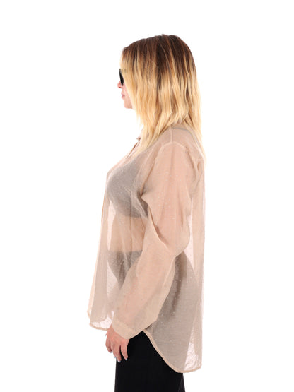CAMICIA LUNGA CON STRASS MISS LOVE DA DONNA BEIGE