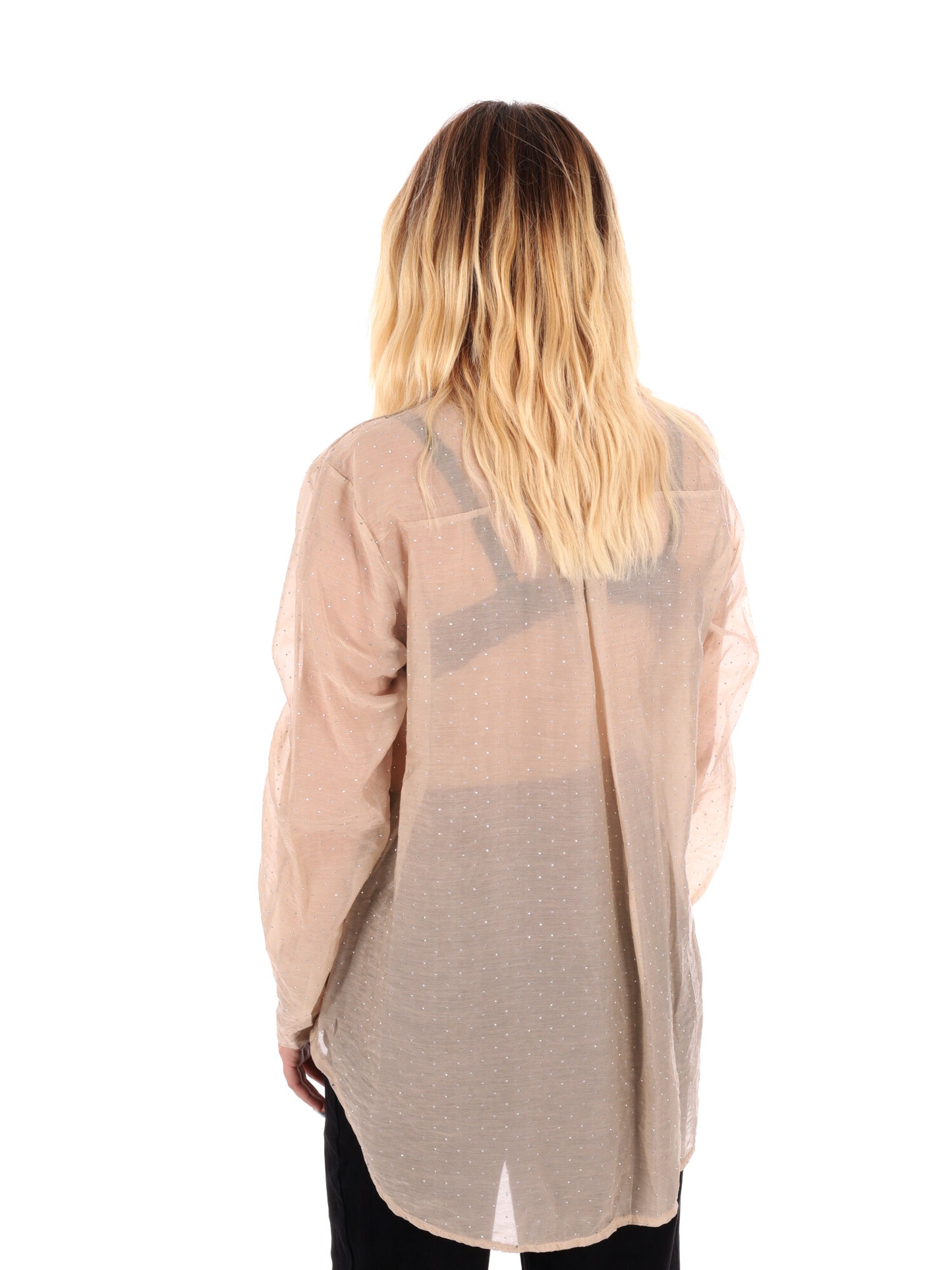 CAMICIA LUNGA CON STRASS MISS LOVE DA DONNA BEIGE
