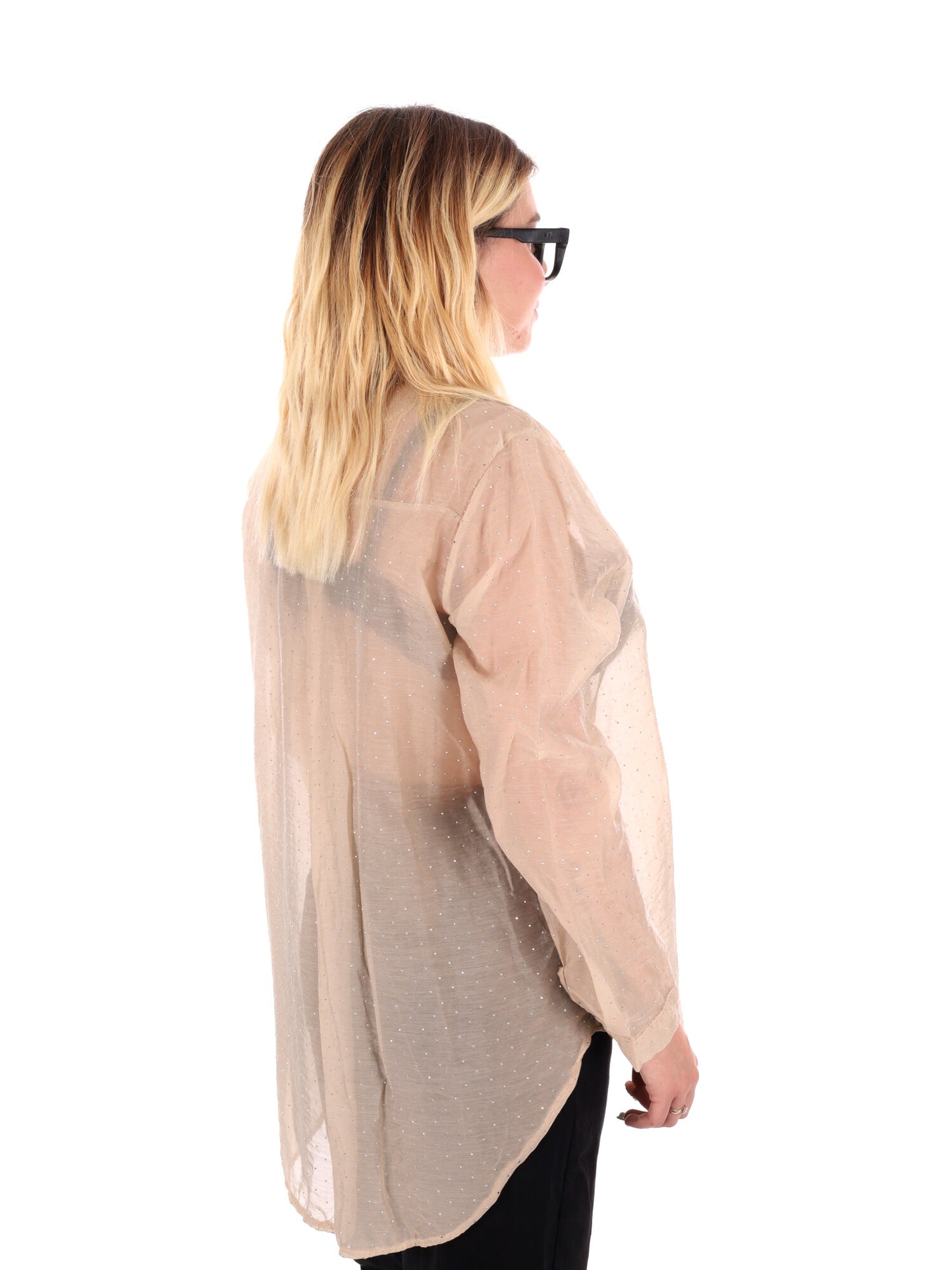 CAMICIA LUNGA CON STRASS MISS LOVE DA DONNA BEIGE