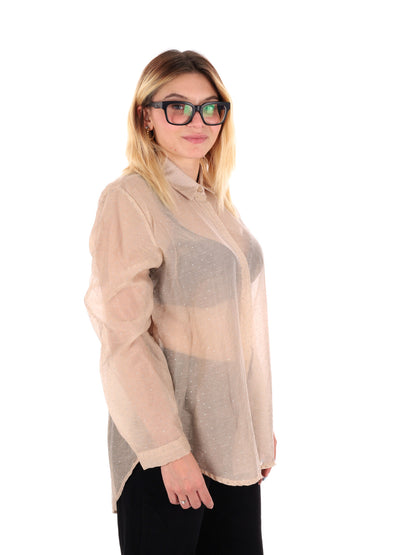 CAMICIA LUNGA CON STRASS MISS LOVE DA DONNA BEIGE