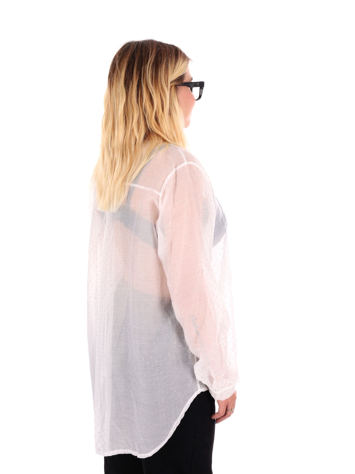 CAMICIA LUNGA CON STRASS MISS LOVE DA DONNA BIANCO