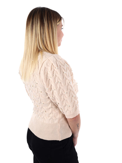 MAGLIA A MANICHE CORTE CON PERLE MISS LOVE DA DONNA CREMA