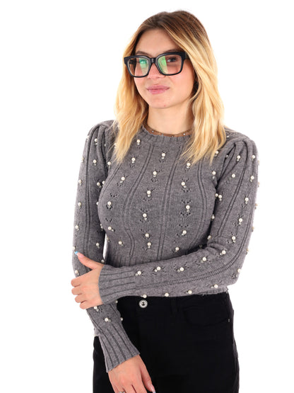 MAGLIA CROP CON PERLE MISS LOVE DA DONNA GRIGIO