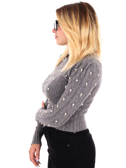 MAGLIA CROP CON PERLE MISS LOVE DA DONNA GRIGIO