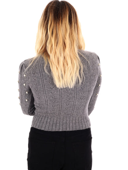 MAGLIA CROP CON PERLE MISS LOVE DA DONNA GRIGIO