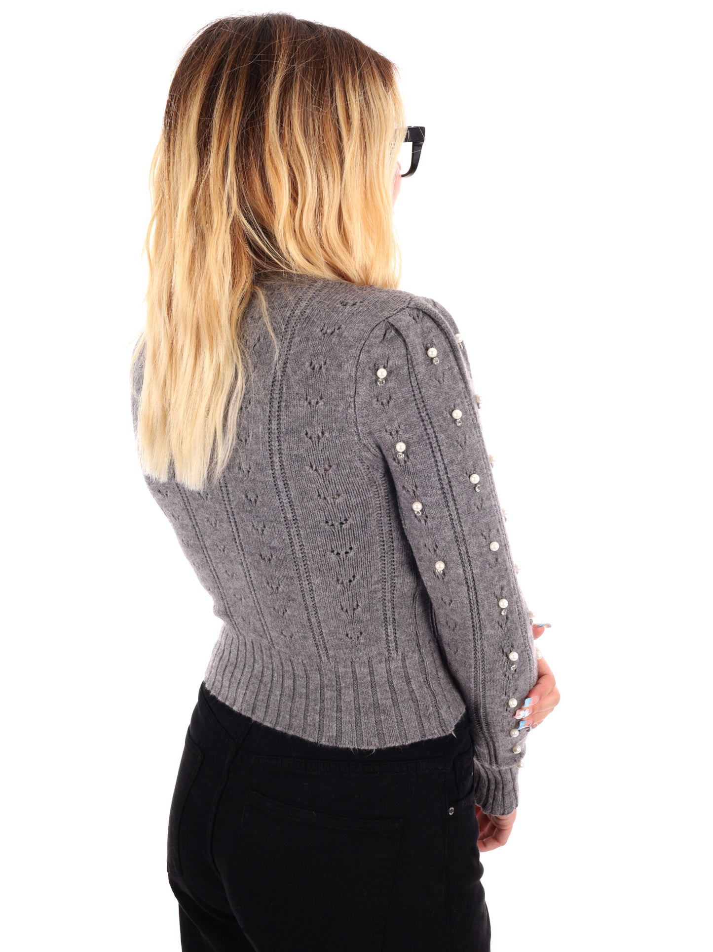MAGLIA CROP CON PERLE MISS LOVE DA DONNA GRIGIO