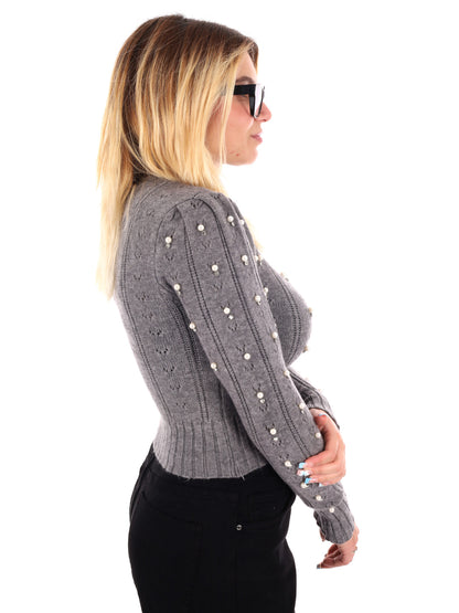 MAGLIA CROP CON PERLE MISS LOVE DA DONNA GRIGIO