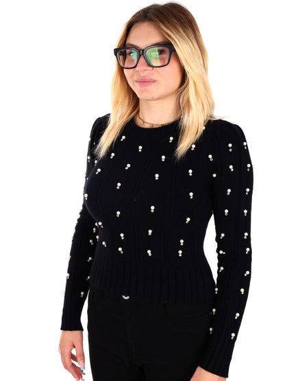 MAGLIA CROP CON PERLE MISS LOVE DA DONNA NERO