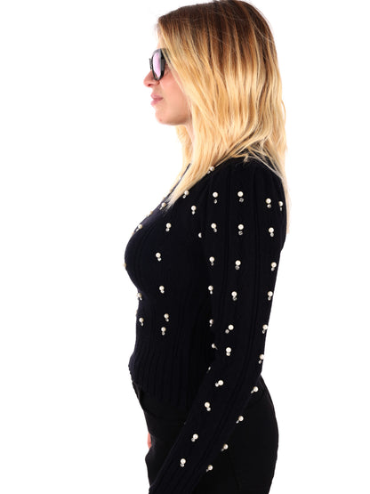 MAGLIA CROP CON PERLE MISS LOVE DA DONNA NERO