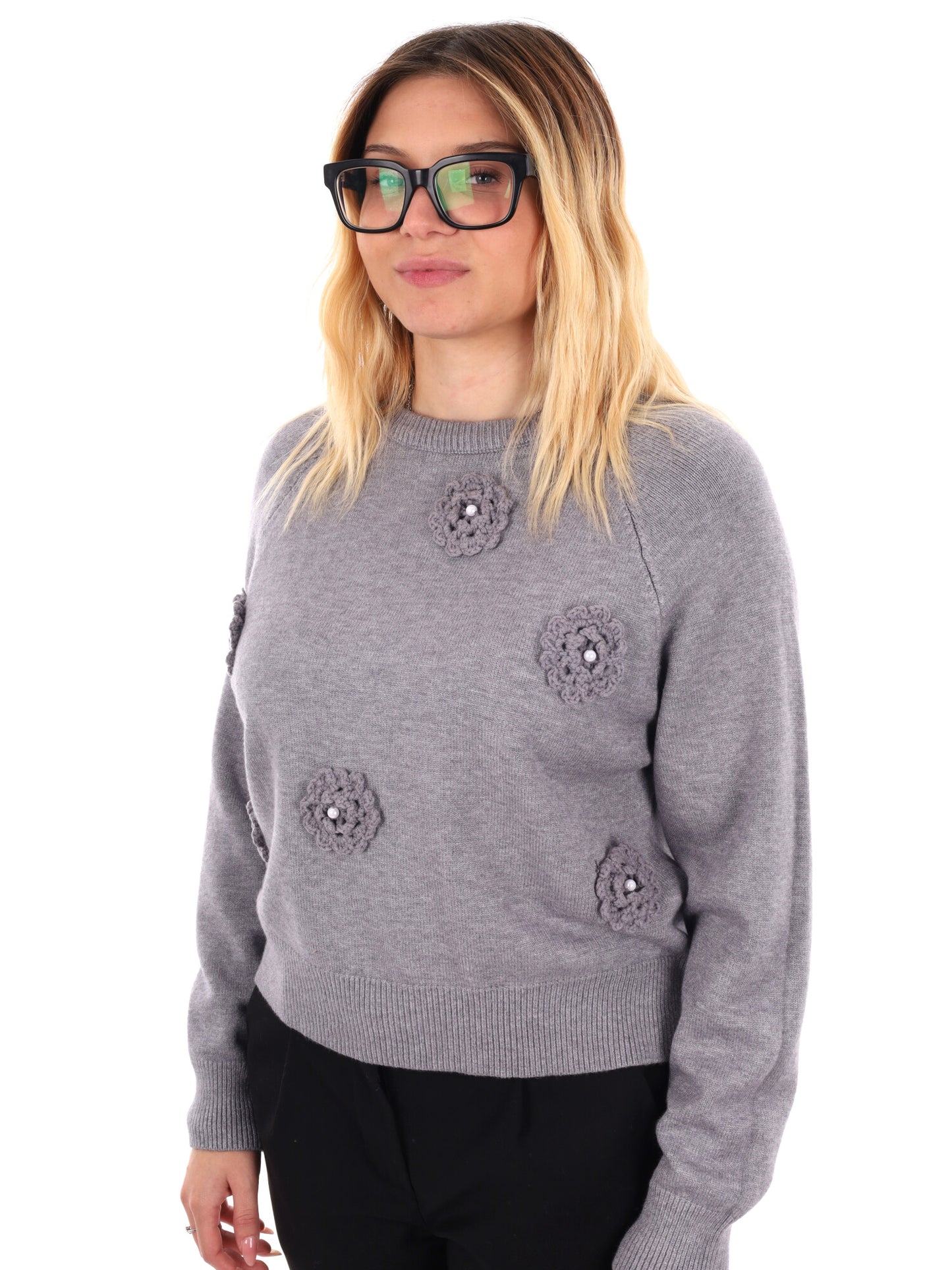 PULLOVER CON FIORI MISS LOVE DA DONNA GRIGIO