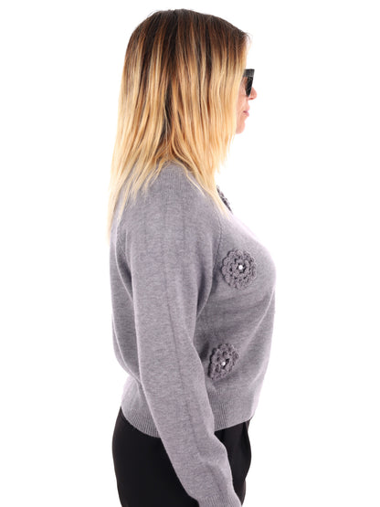 PULLOVER CON FIORI MISS LOVE DA DONNA GRIGIO