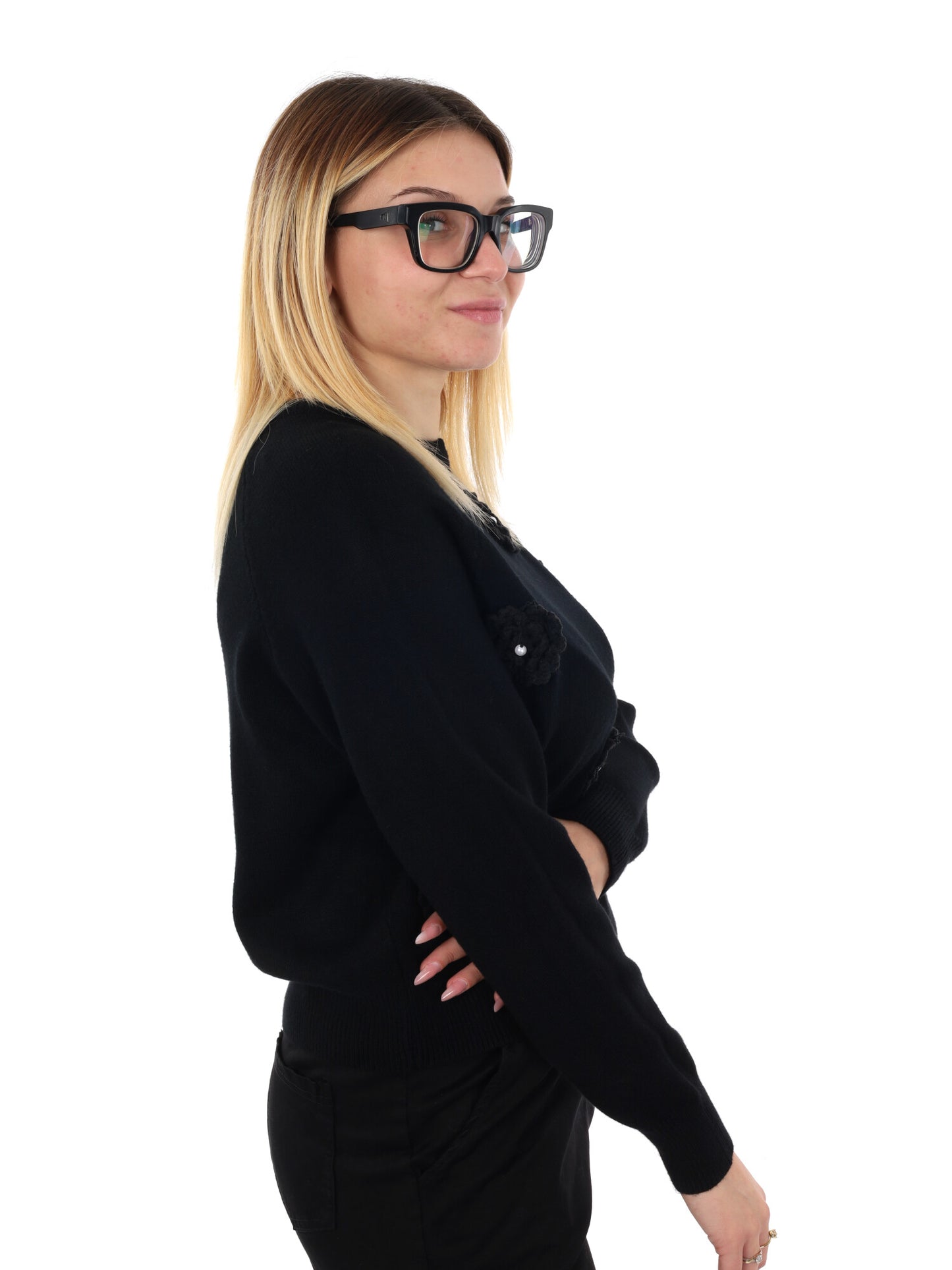 PULLOVER CON FIORI MISS LOVE DA DONNA NERO