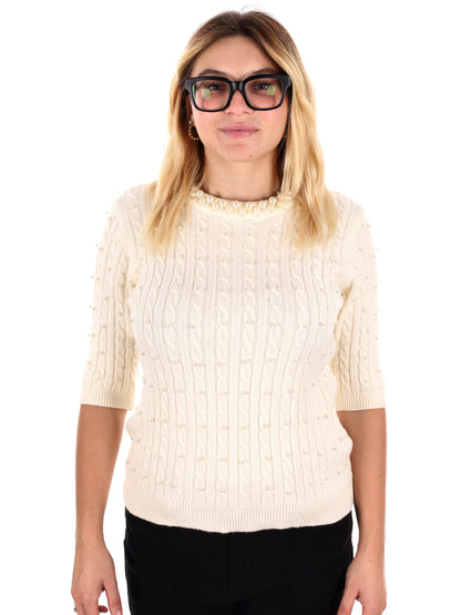 MAGLIA A TRECCIA E PERLE MISS LOVE DA DONNA PANNA