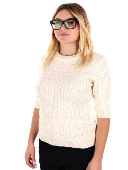 MAGLIA A TRECCIA E PERLE MISS LOVE DA DONNA PANNA