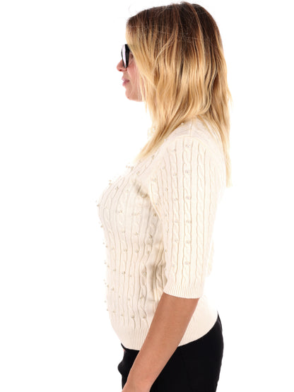 MAGLIA A TRECCIA E PERLE MISS LOVE DA DONNA PANNA