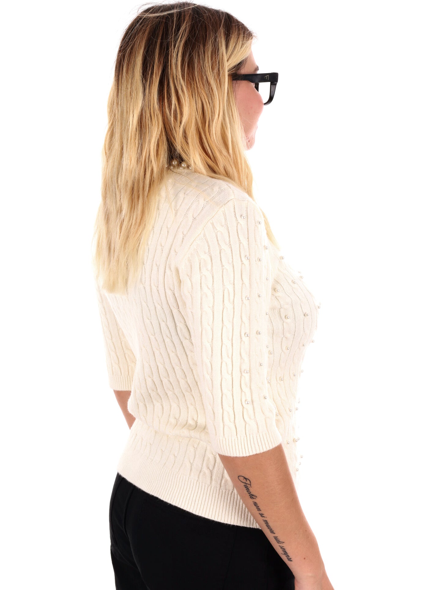 MAGLIA A TRECCIA E PERLE MISS LOVE DA DONNA PANNA