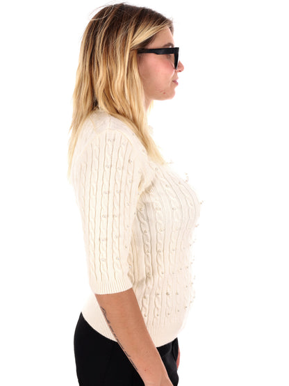 MAGLIA A TRECCIA E PERLE MISS LOVE DA DONNA PANNA