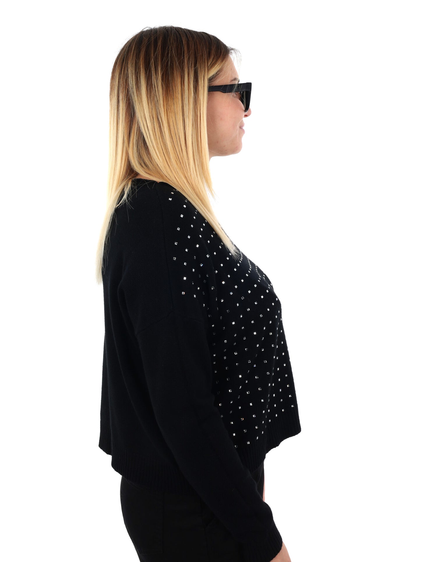 PULLOVER CON STRASS MISS LOVE DA DONNA NERO