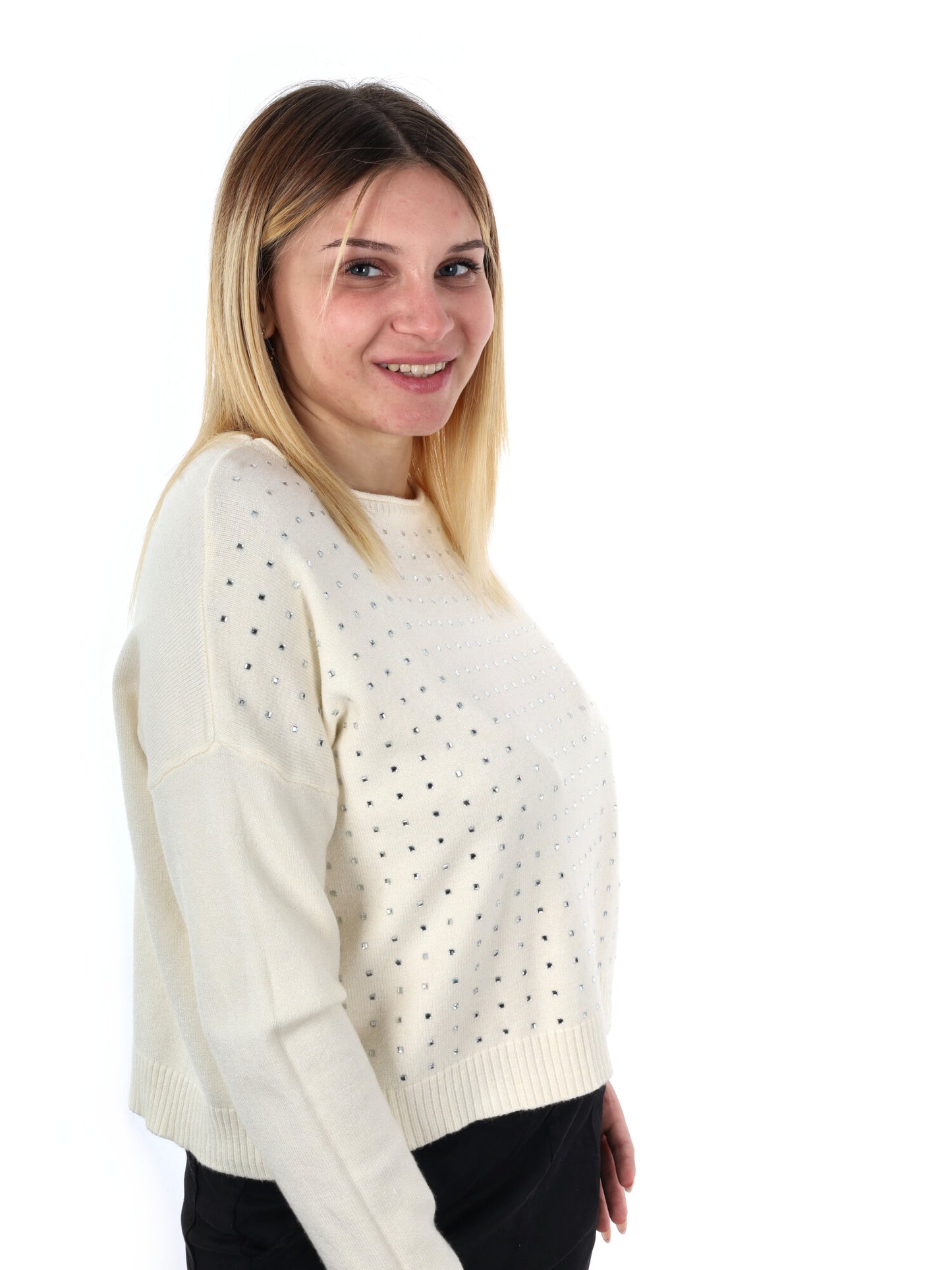 PULLOVER CON STRASS MISS LOVE DA DONNA PANNA