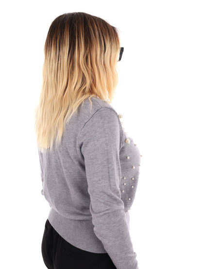 MAGLIA SCOLLO A V E PERLE MISS LOVE DA DONNA GRIGIO