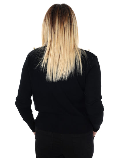 MAGLIA SCOLLO A V E PERLE MISS LOVE DA DONNA NERO