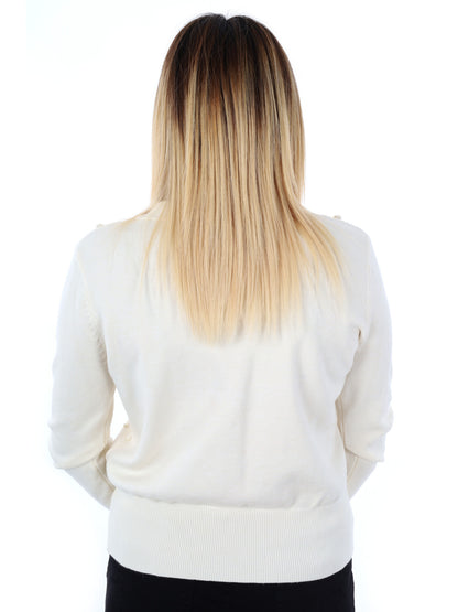 MAGLIA SCOLLO A V E PERLE MISS LOVE DA DONNA PANNA