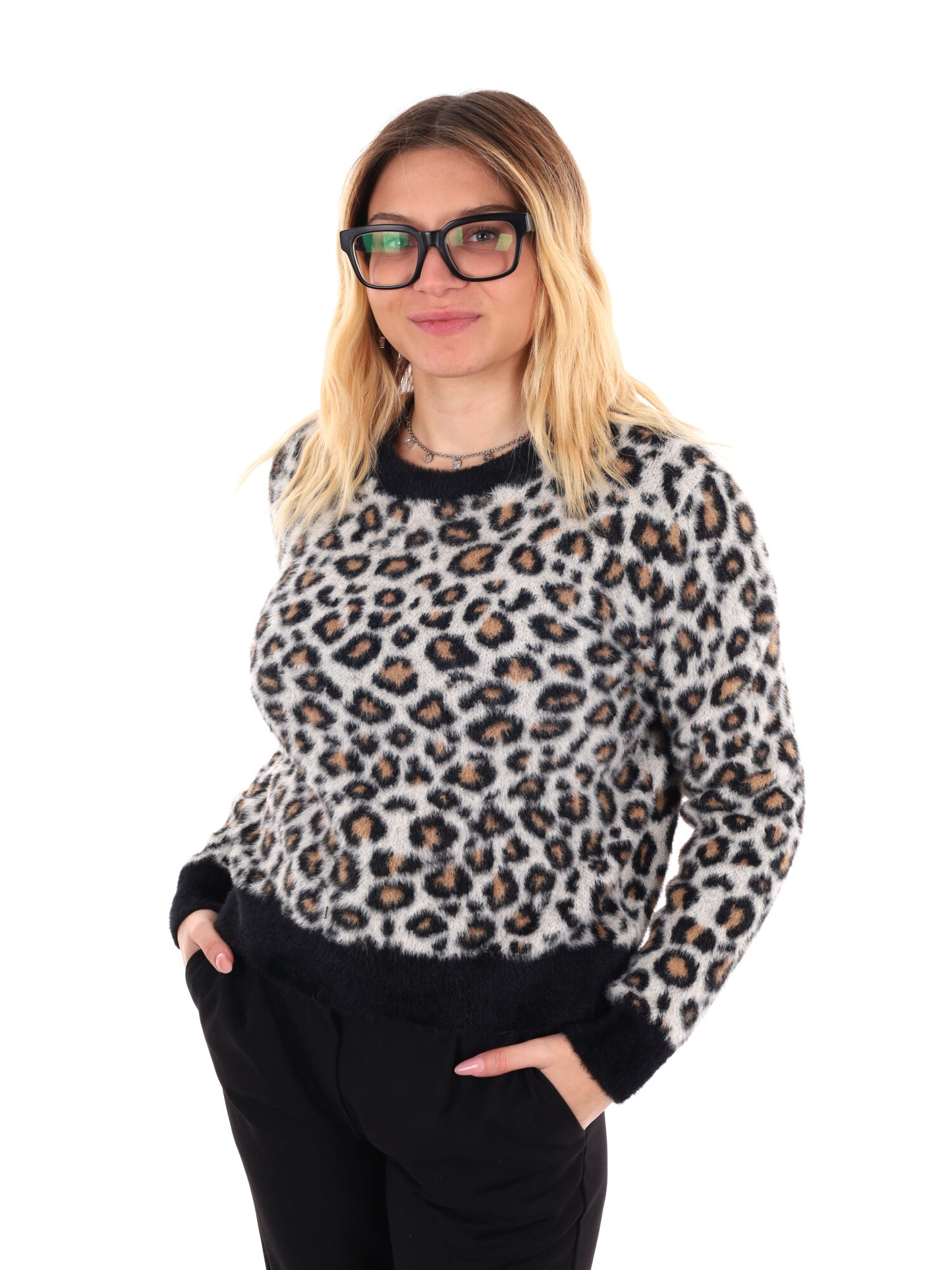 PULLOVER LEOPARDATO MISS LOVE MULTICOLORE