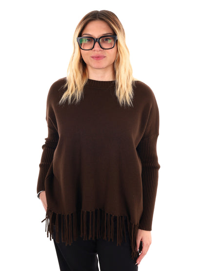 MAGLIA CON FRANGE MISS LOVE DA DONNA MARRONE