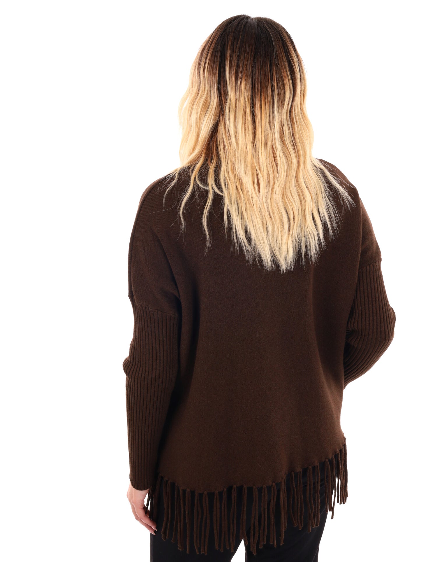 MAGLIA CON FRANGE MISS LOVE DA DONNA MARRONE