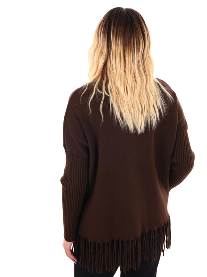 MAGLIA CON FRANGE MISS LOVE DA DONNA MARRONE