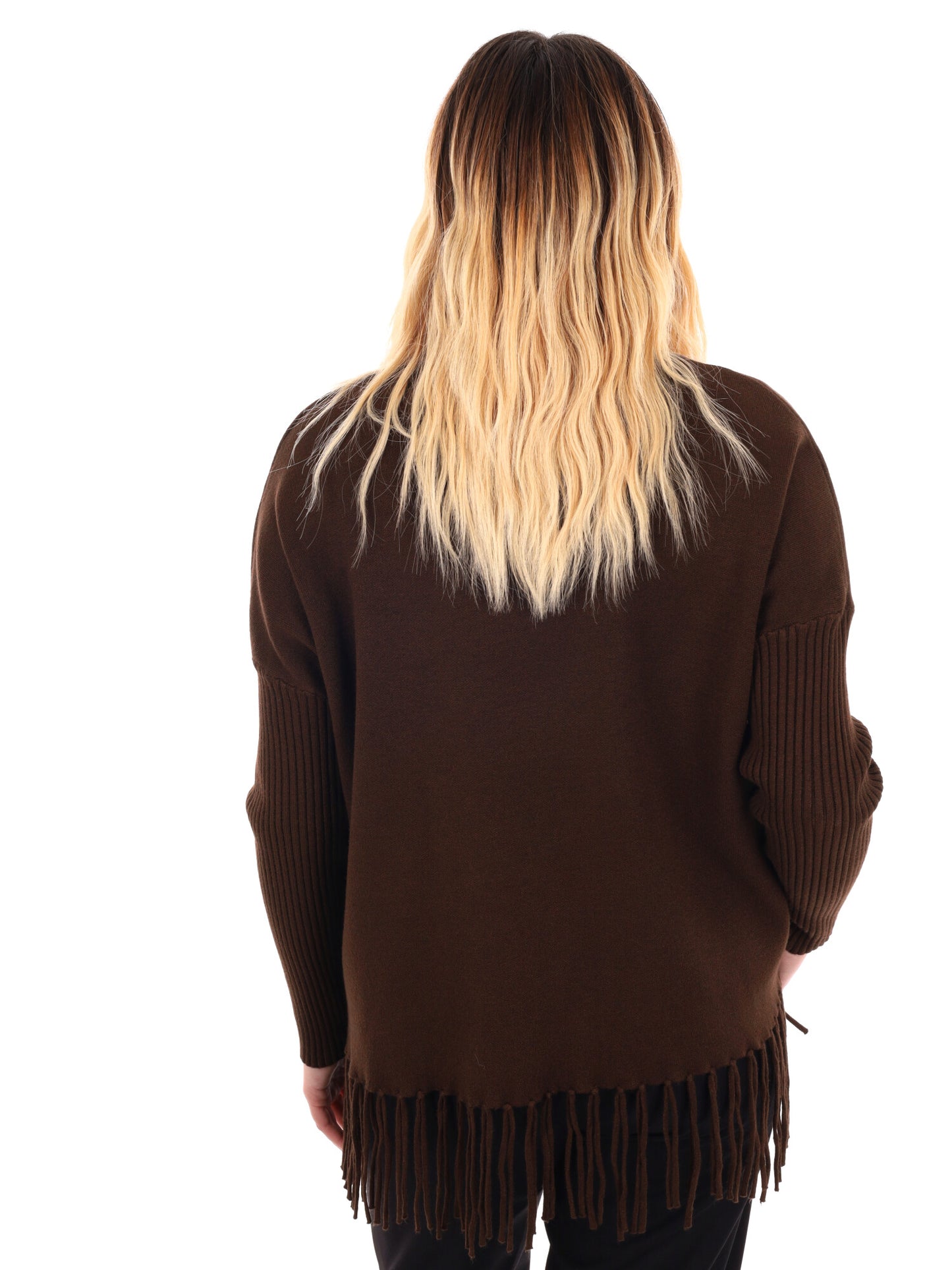 MAGLIA CON FRANGE MISS LOVE DA DONNA MARRONE