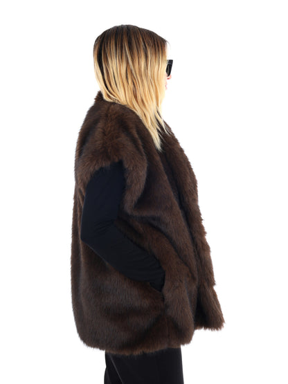 GILET DI ECOPELLICCIA MISS LOVE DA DONNA MARRONE