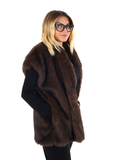 GILET DI ECOPELLICCIA MISS LOVE DA DONNA MARRONE