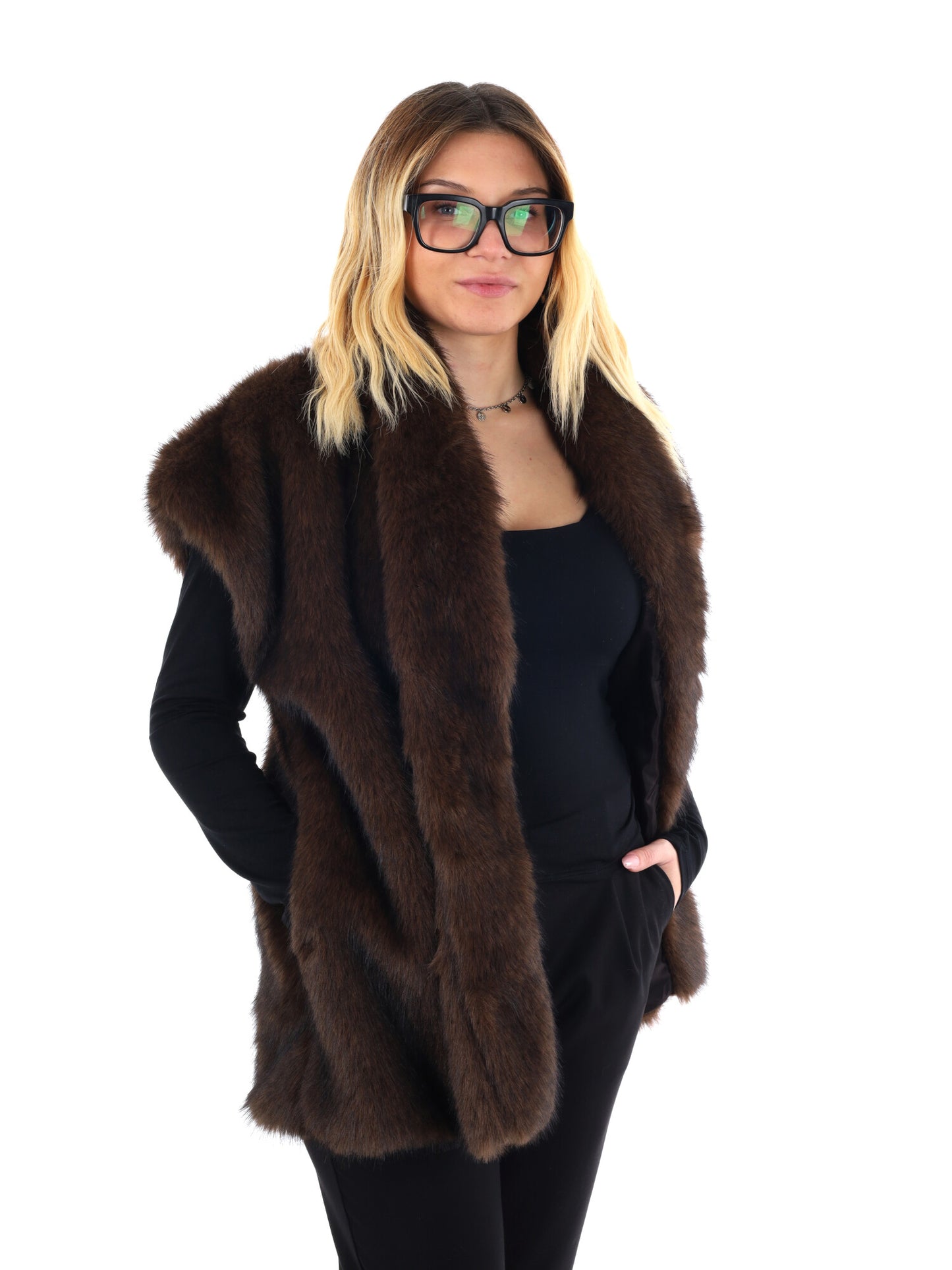 GILET DI ECOPELLICCIA MISS LOVE DA DONNA MARRONE