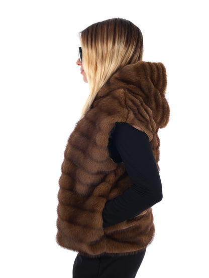 GILET CON CAPPUCCIO IN ECOPELLICCIA MISS LOVE DA DONNA MARRONE