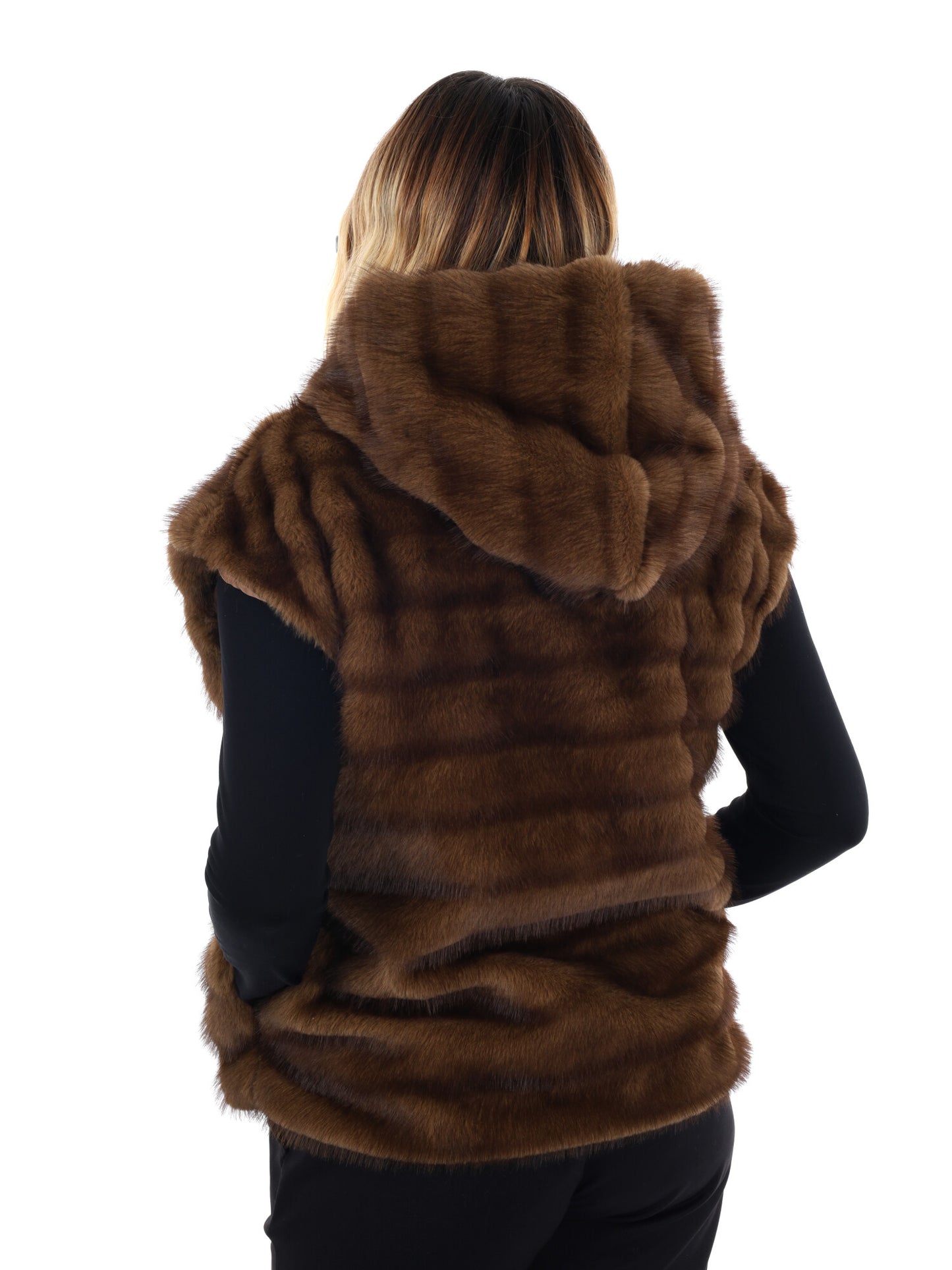 GILET CON CAPPUCCIO IN ECOPELLICCIA MISS LOVE DA DONNA MARRONE