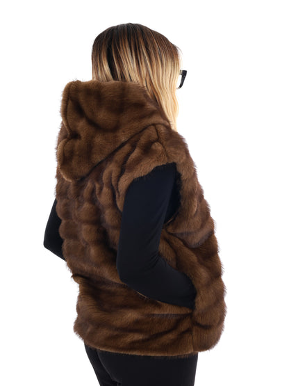 GILET CON CAPPUCCIO IN ECOPELLICCIA MISS LOVE DA DONNA MARRONE