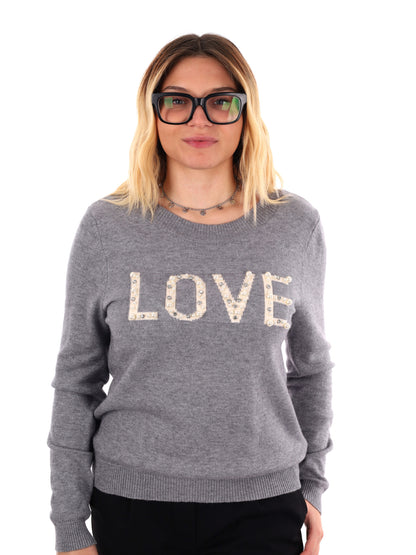 MAGLIA CON SCRITTA MISS LOVE DA DONNA GRIGIO