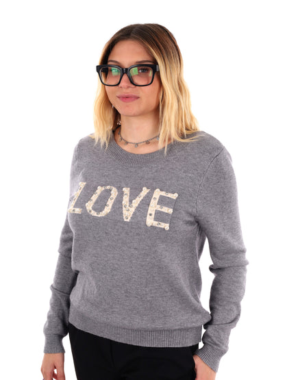 MAGLIA CON SCRITTA MISS LOVE DA DONNA GRIGIO