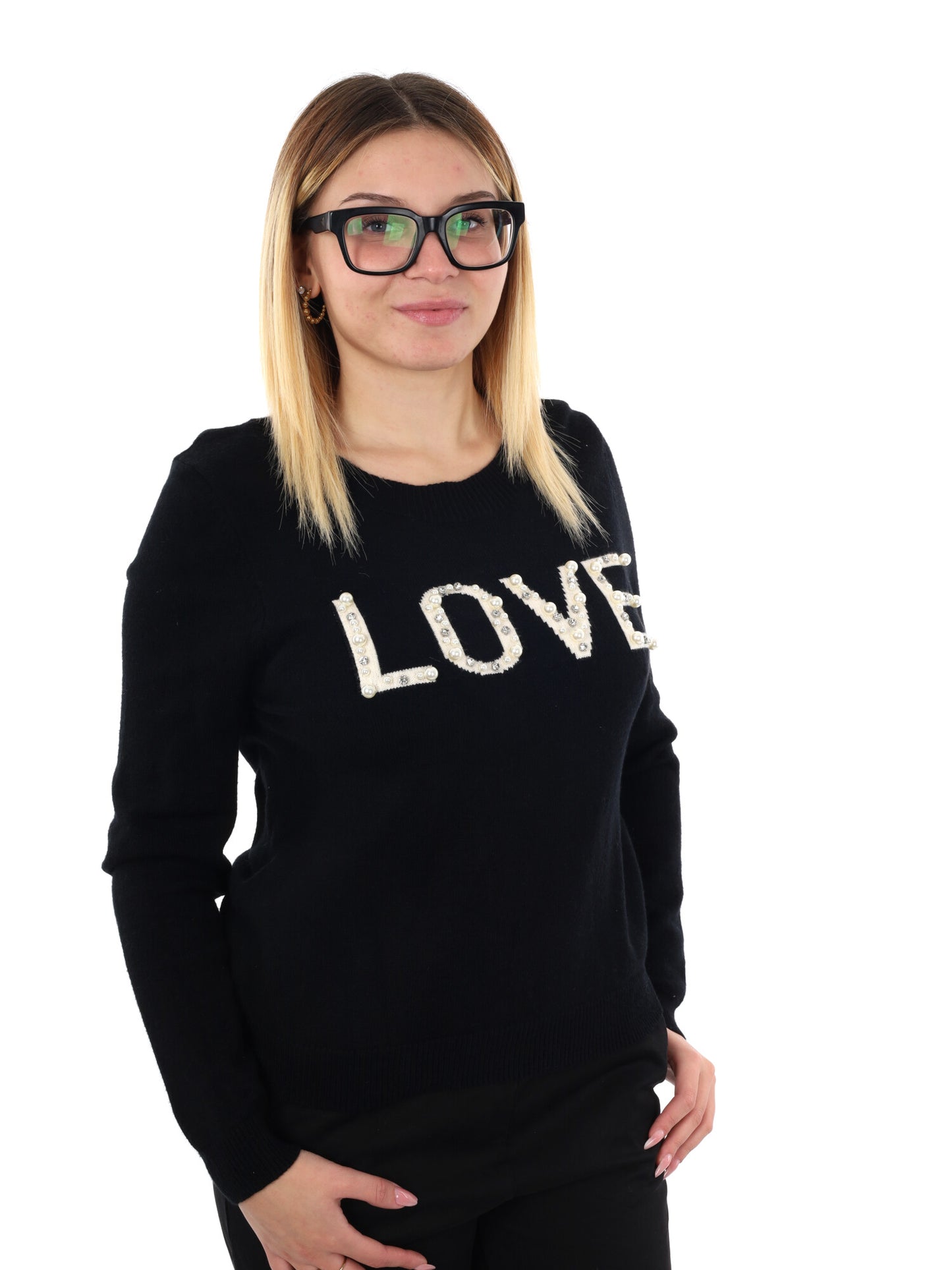 MAGLIA CON SCRITTA MISS LOVE DA DONNA NERO