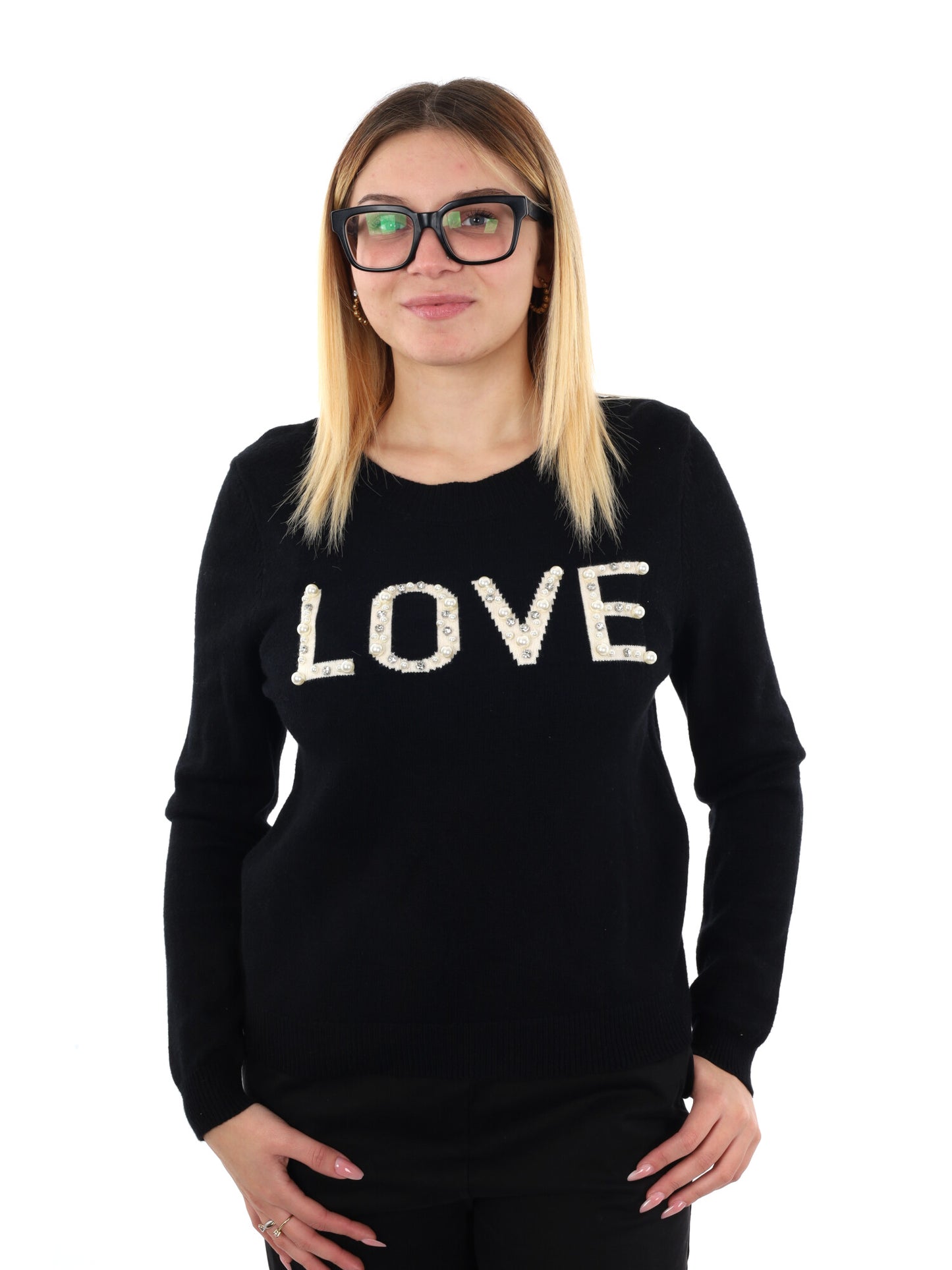 MAGLIA CON SCRITTA MISS LOVE DA DONNA NERO