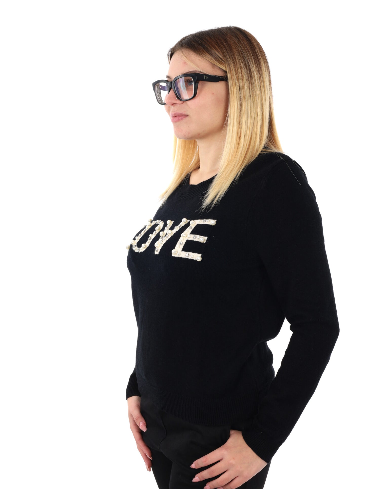 MAGLIA CON SCRITTA MISS LOVE DA DONNA NERO