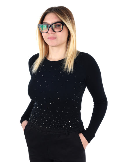 MAGLIA A MANICHE LUNGHE CROP CON STRASS MISS LOVE DA DONNA NERO