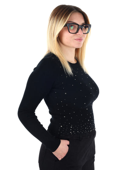MAGLIA A MANICHE LUNGHE CROP CON STRASS MISS LOVE DA DONNA NERO