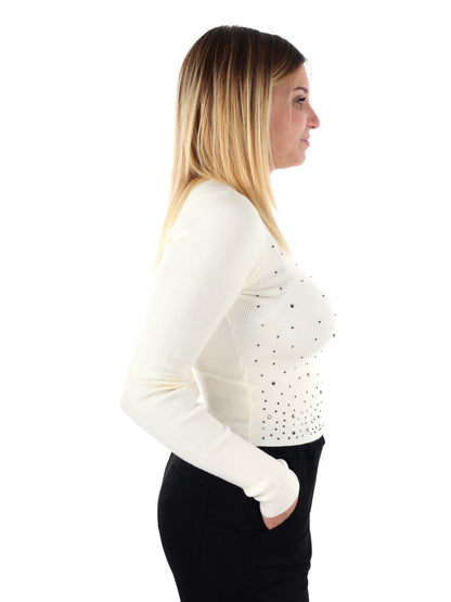 MAGLIA A MANICHE LUNGHE CROP CON STRASS MISS LOVE DA DONNA PANNA