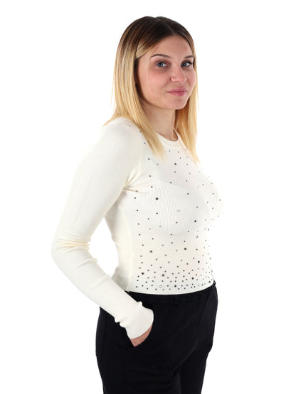 MAGLIA A MANICHE LUNGHE CROP CON STRASS MISS LOVE DA DONNA PANNA