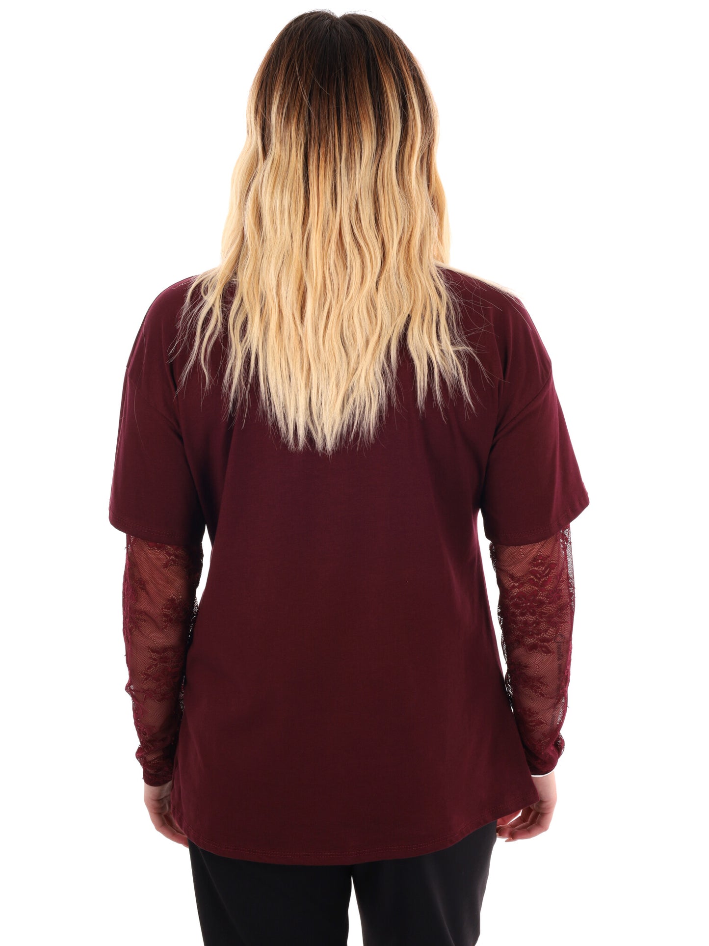 T-SHIRT CON MANICHE IN PIZZO MISS LOVE DA DONNA BORDEAUX