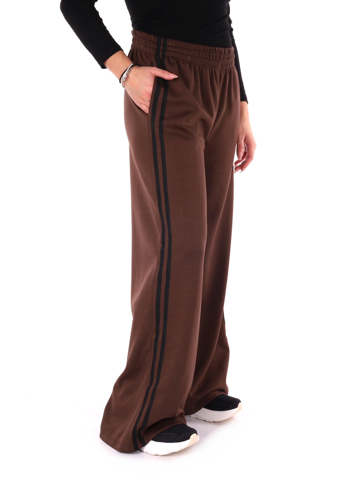 PANTALONE CON BANDE MISS LOVE DA DONNA MARRONE