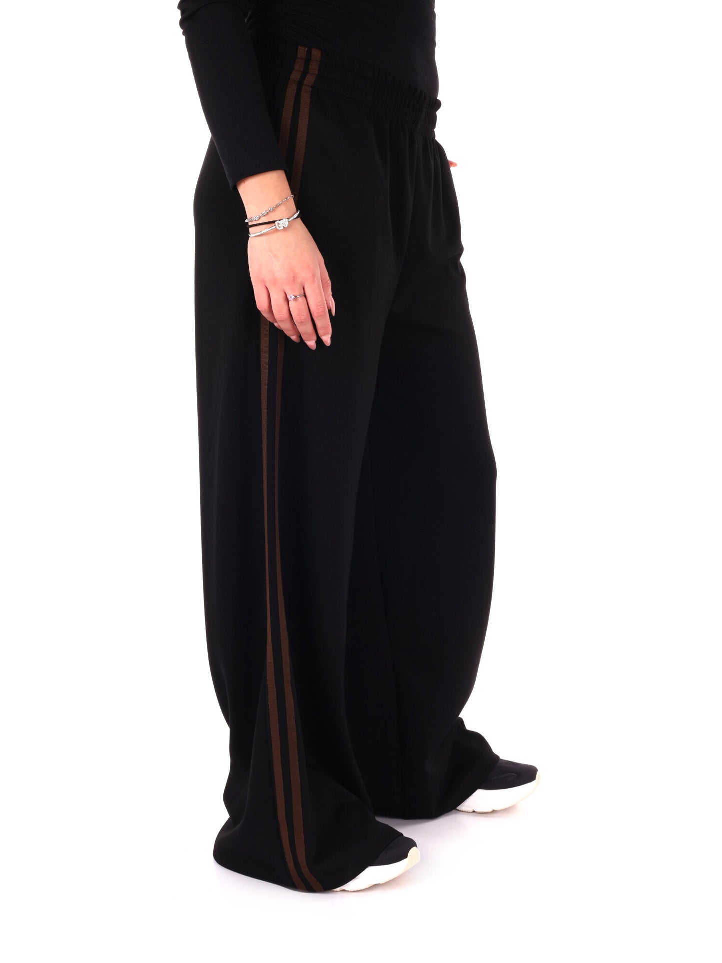 PANTALONE CON BANDE MISS LOVE DA DONNA NERO