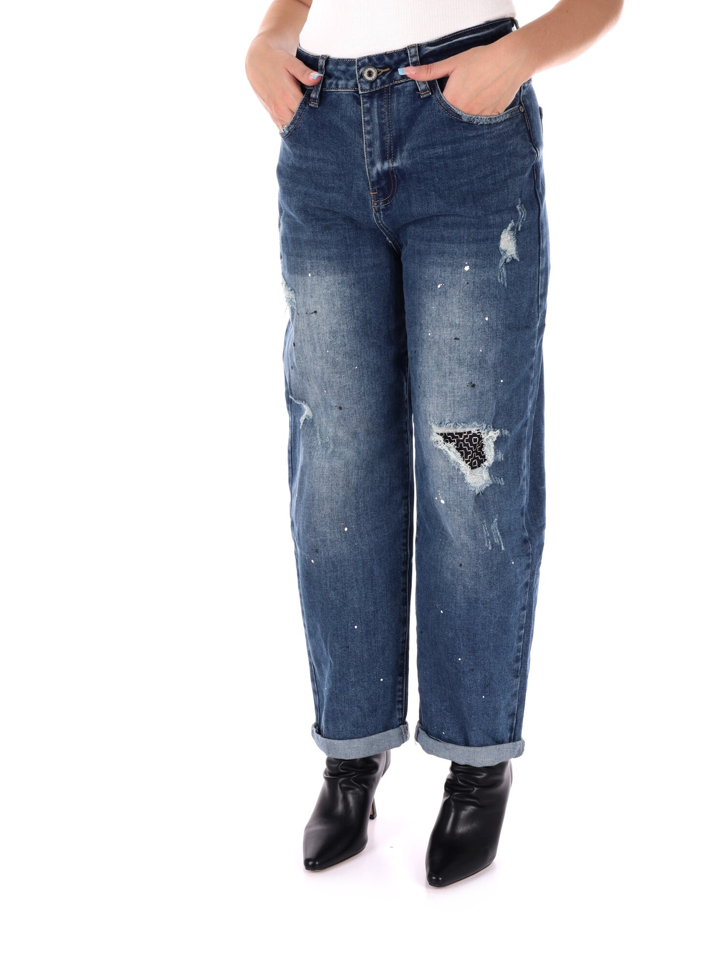 JEANS CON STRAPPI MISS LOVE DA DONNA DENIM SLAVATO BLU